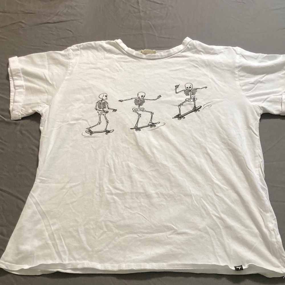 White Short Sleeve Graphic Tee with Skate Skeletons